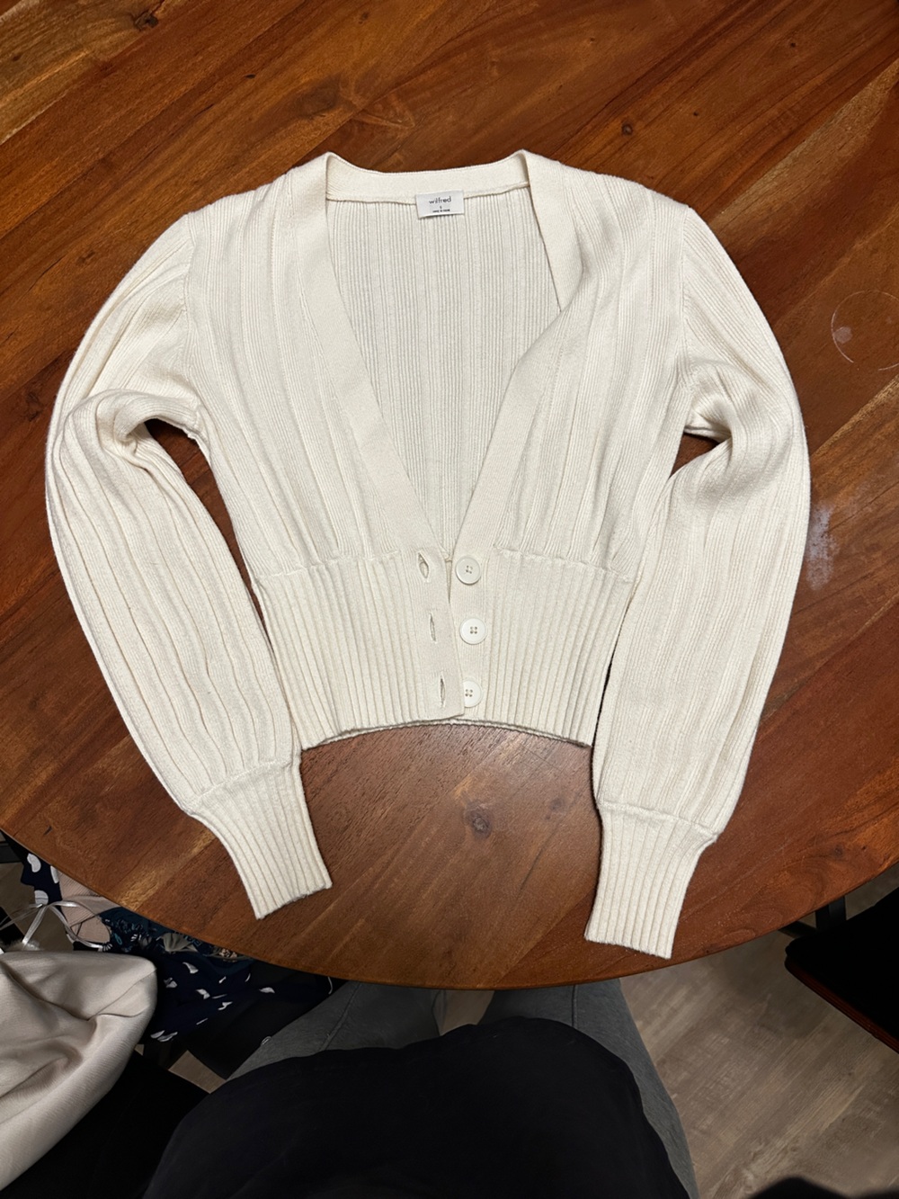 Wilfred Cream Ribbed Cropped Button Cardigan
